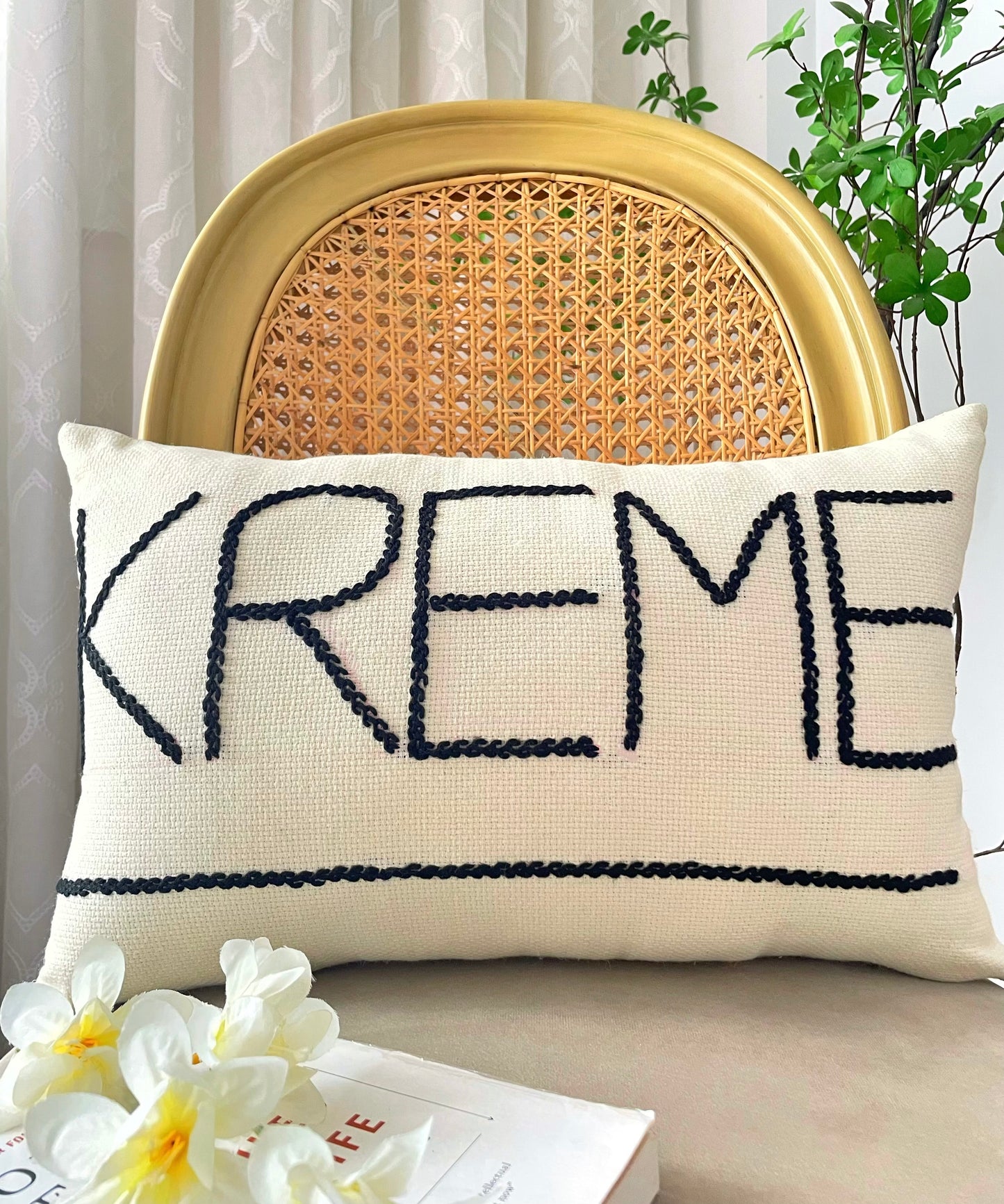 Personalized KREME Embroidered Cushion (Off-white)