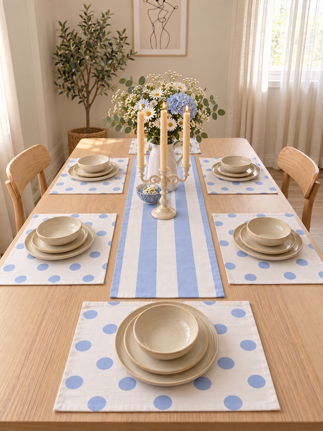 Light Blue Blend - Blue Polka Table Linen Set