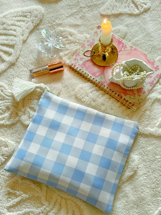 Light Blue Gingham Makeup Pouch