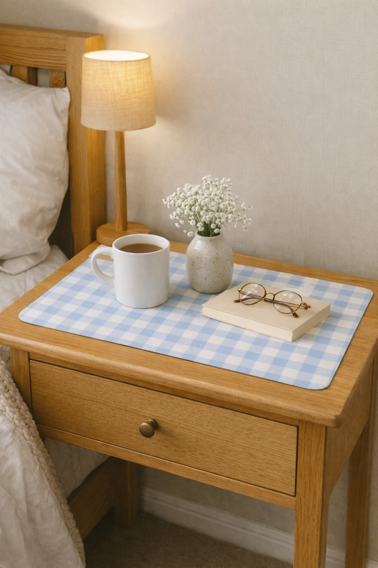 Light Blue Gingham Table Mat