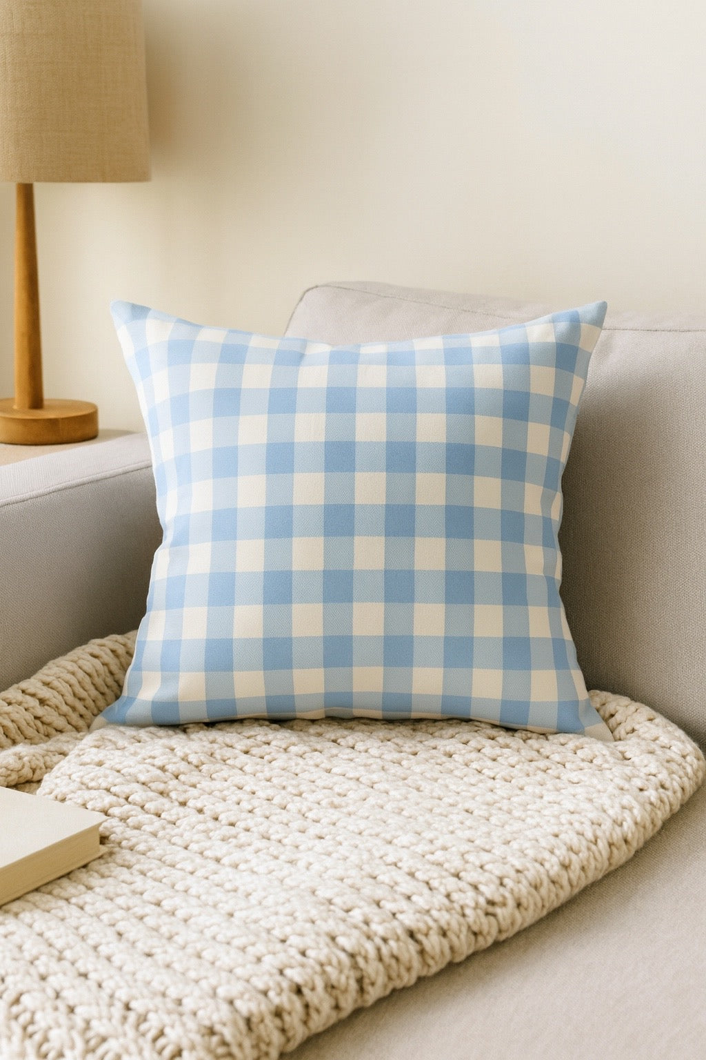Light Blue Gingham Cushion