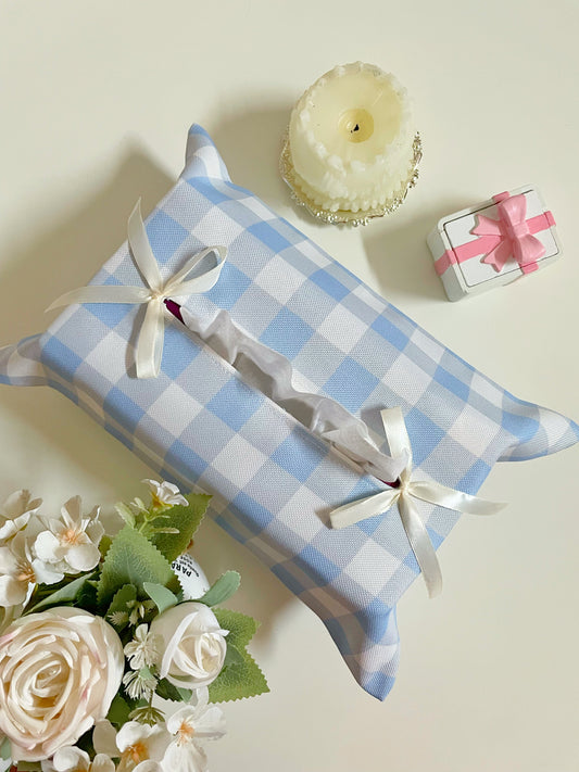 Light Blue Gingham Tissue Box Cover