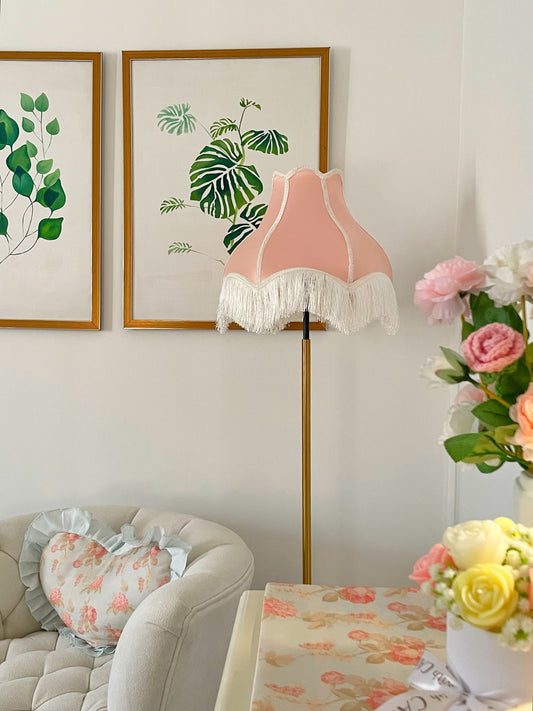 Victorian Fringed Lamp Shade - Light Peach