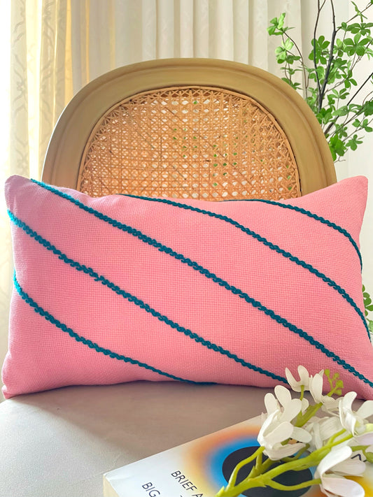 Light Pink Cushion with Teal Embroidery
