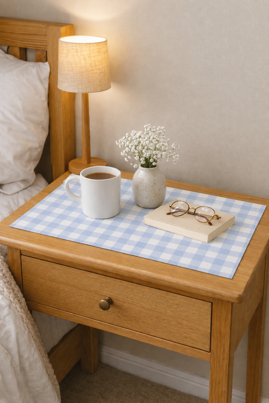 Light Blue Gingham Table Mat