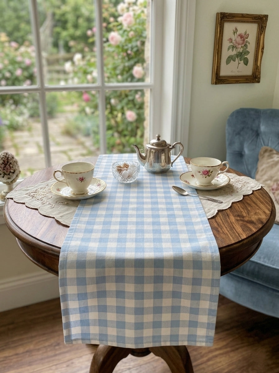 Light Blue Gingham Table Runner