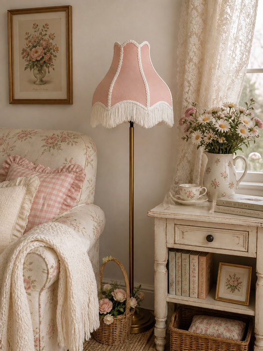 Victorian Fringed Lamp Shade - Peach