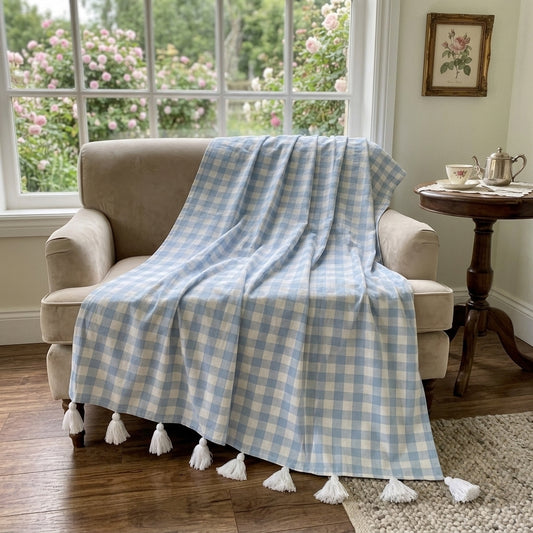 Light Blue Gingham Throw Blanket