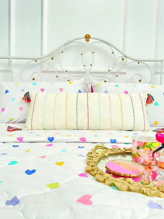 Lumbar Cushion - Off-white with Multicolored Embroidery