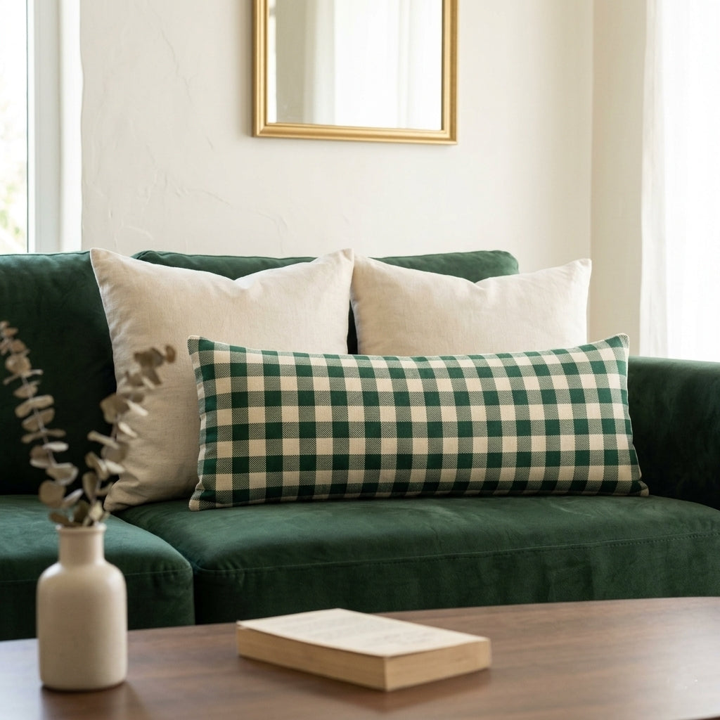Lumbar Cushion - Dark Green Gingham