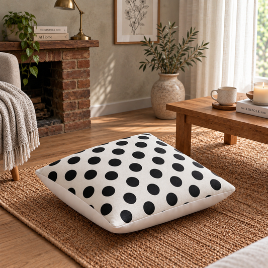 Floor Cushion Cover - Black Polka