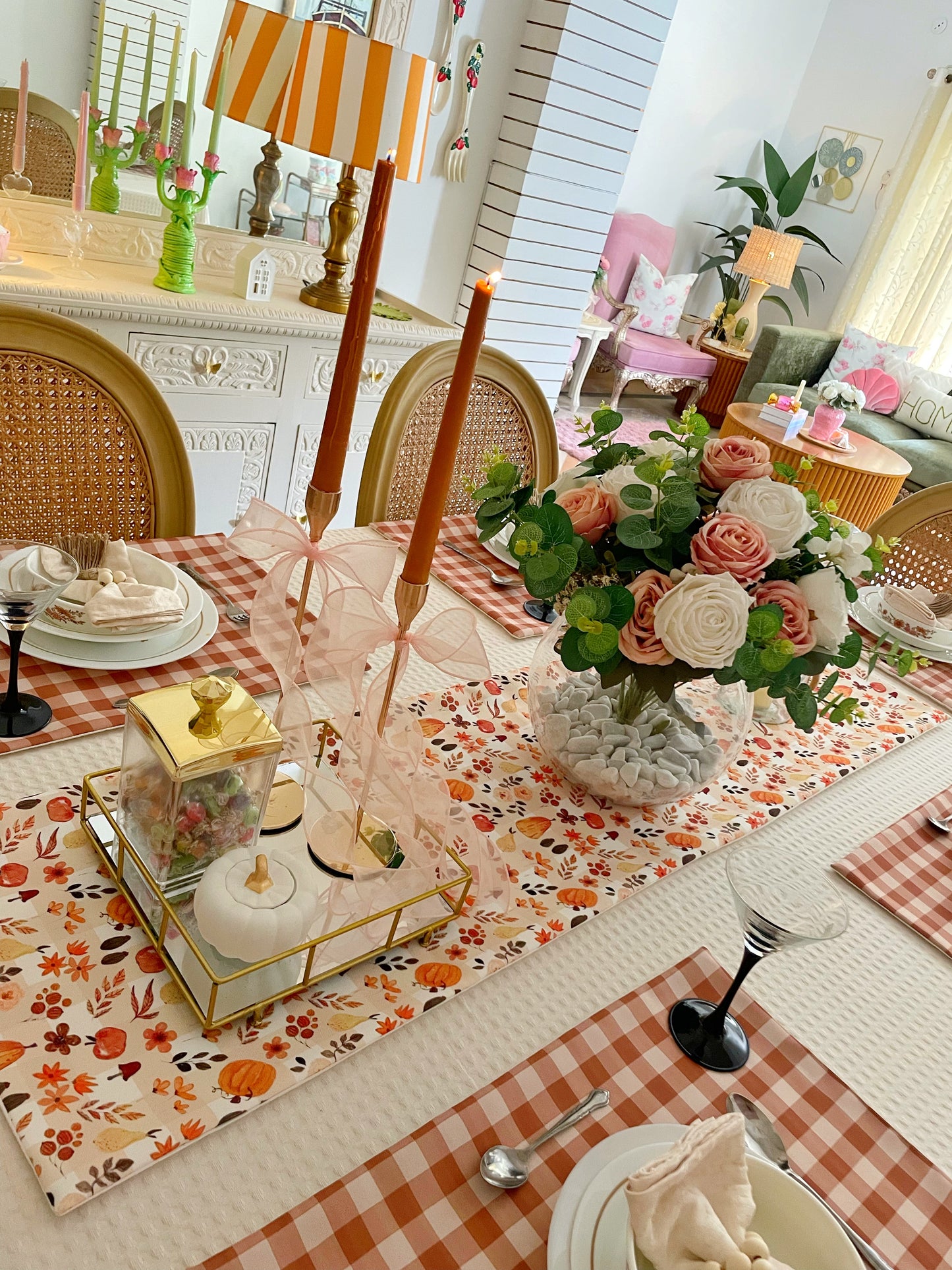 Mapleglow - Brown Gingham Table Linen Set