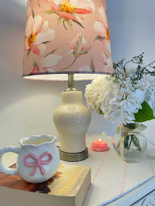 Off-white Textured Table Mat with Pink Embroidery