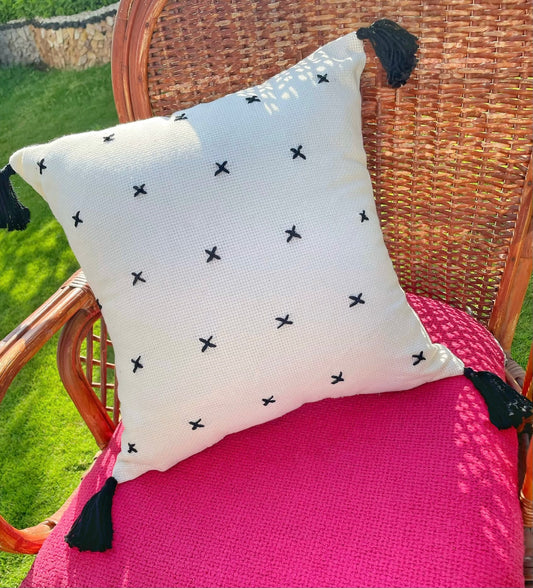Off-white Cushion with Black Embroidery