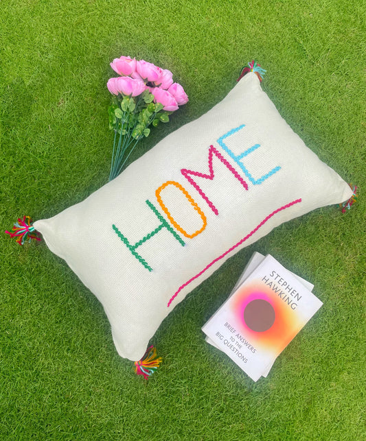 Off-white Cushion with 'HOME' Letters Embroidery