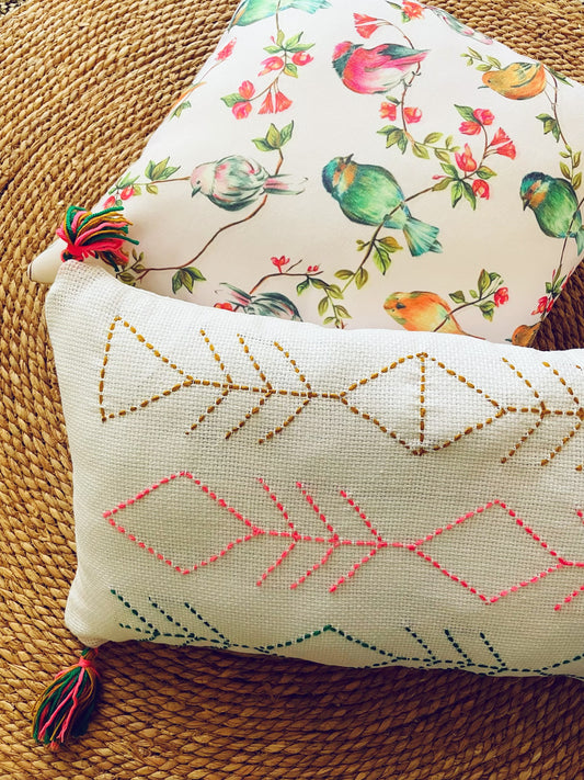 Off-white Cushion with Multi-colored Arrows Embroidery