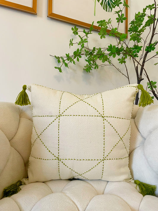 Off-white Cushion with Sage Embroidery