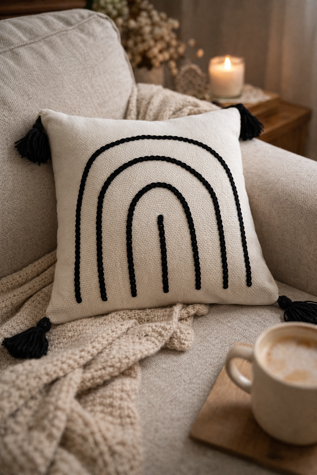 Arch Cushion (Off-white with Black Embroidery)