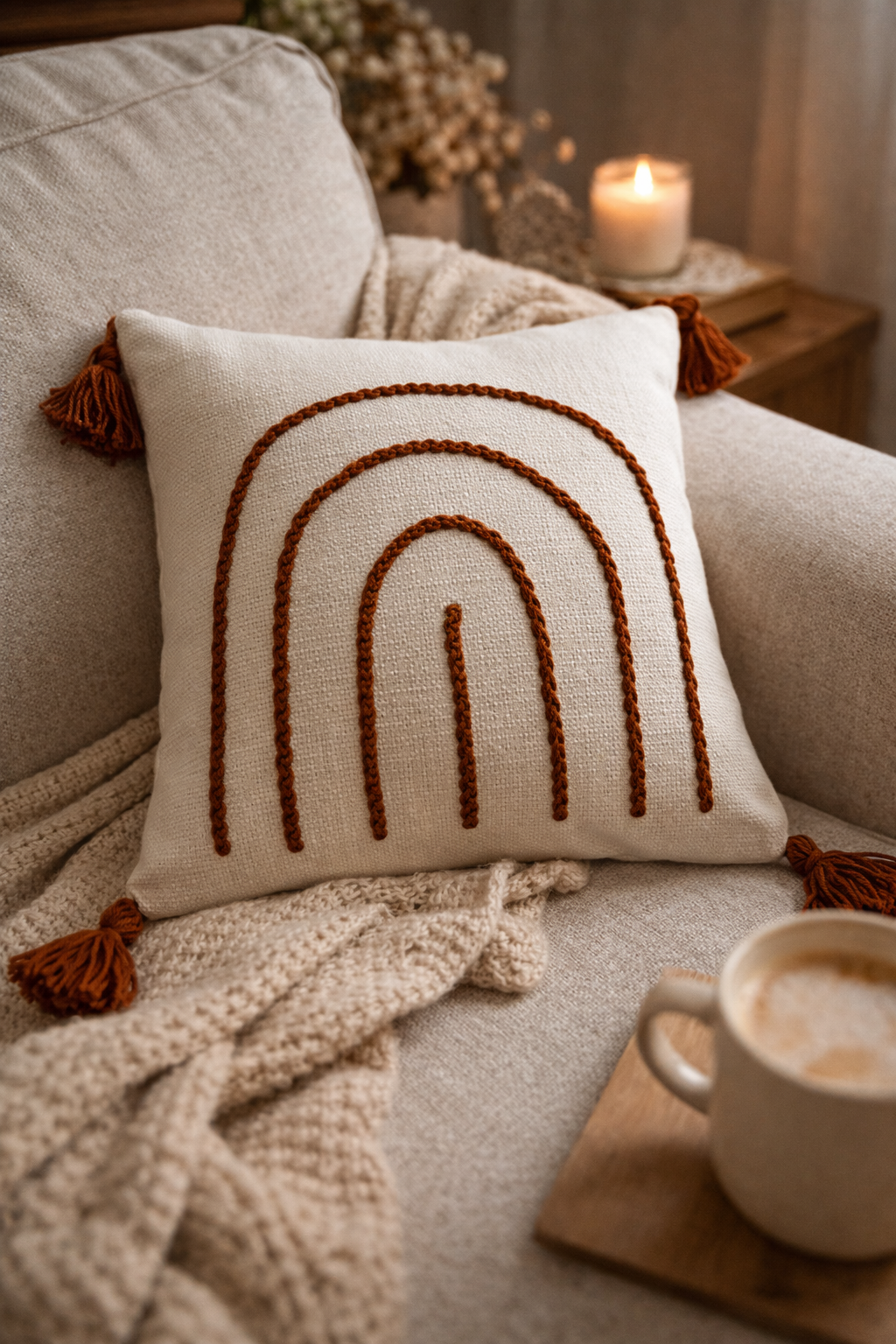 Arch Cushion (Off-white with Rust Embroidery)