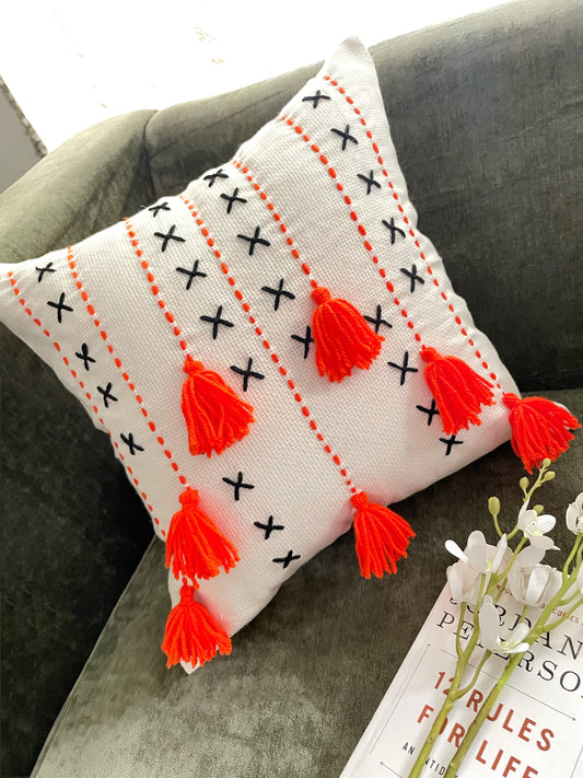Off White Cushion with Orange Embroidery