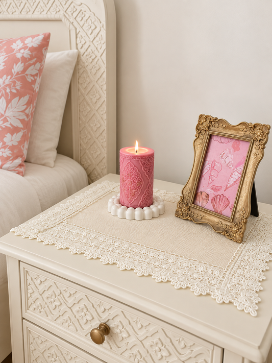 Off-white Textured Table Mat with Crochet Lace