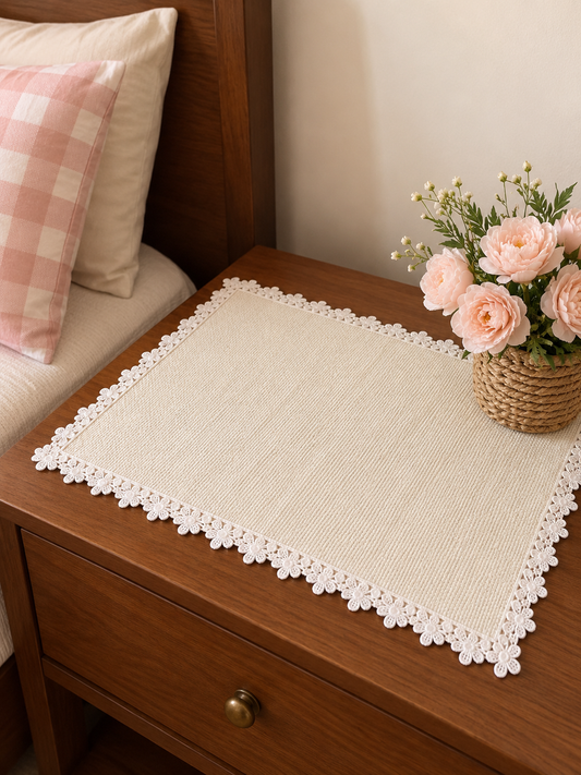 Off-white Textured Table Mat with Flower Lace