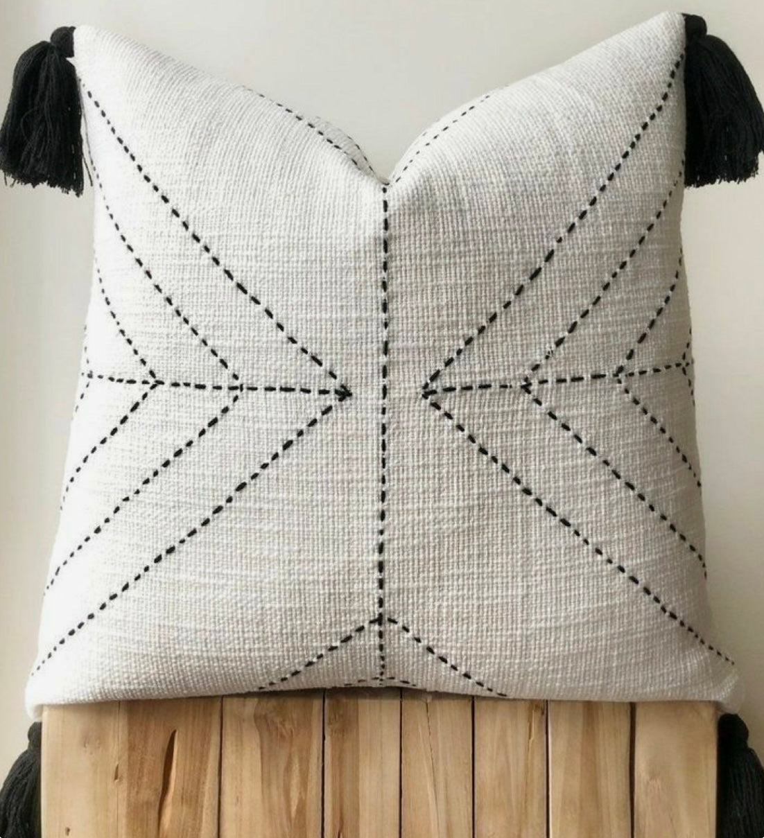 Off-white Cushion with Black Embroidered X
