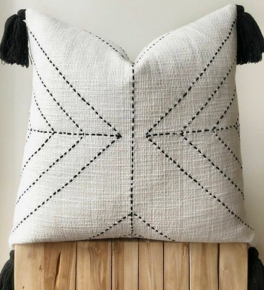 Off-white Cushion with Black Embroidered X