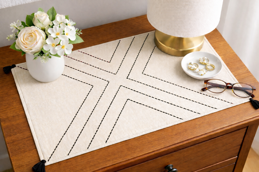 Embroidered Table Mat (Off-white with Black Cross)
