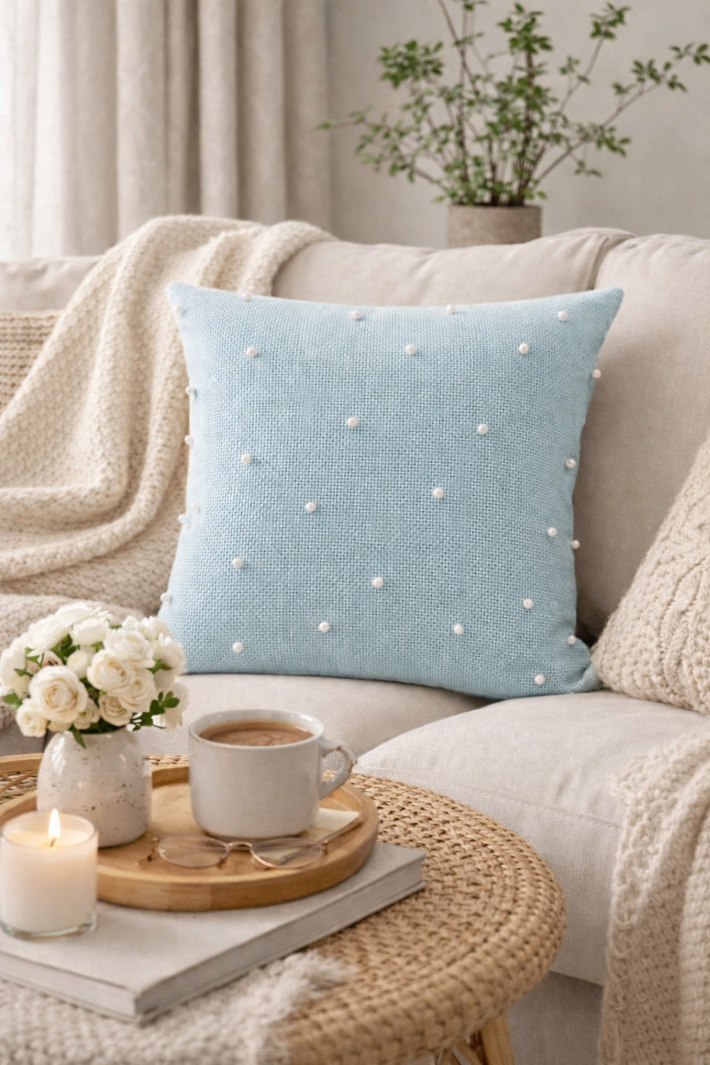 Pearls Cushion (Pastel Blue)