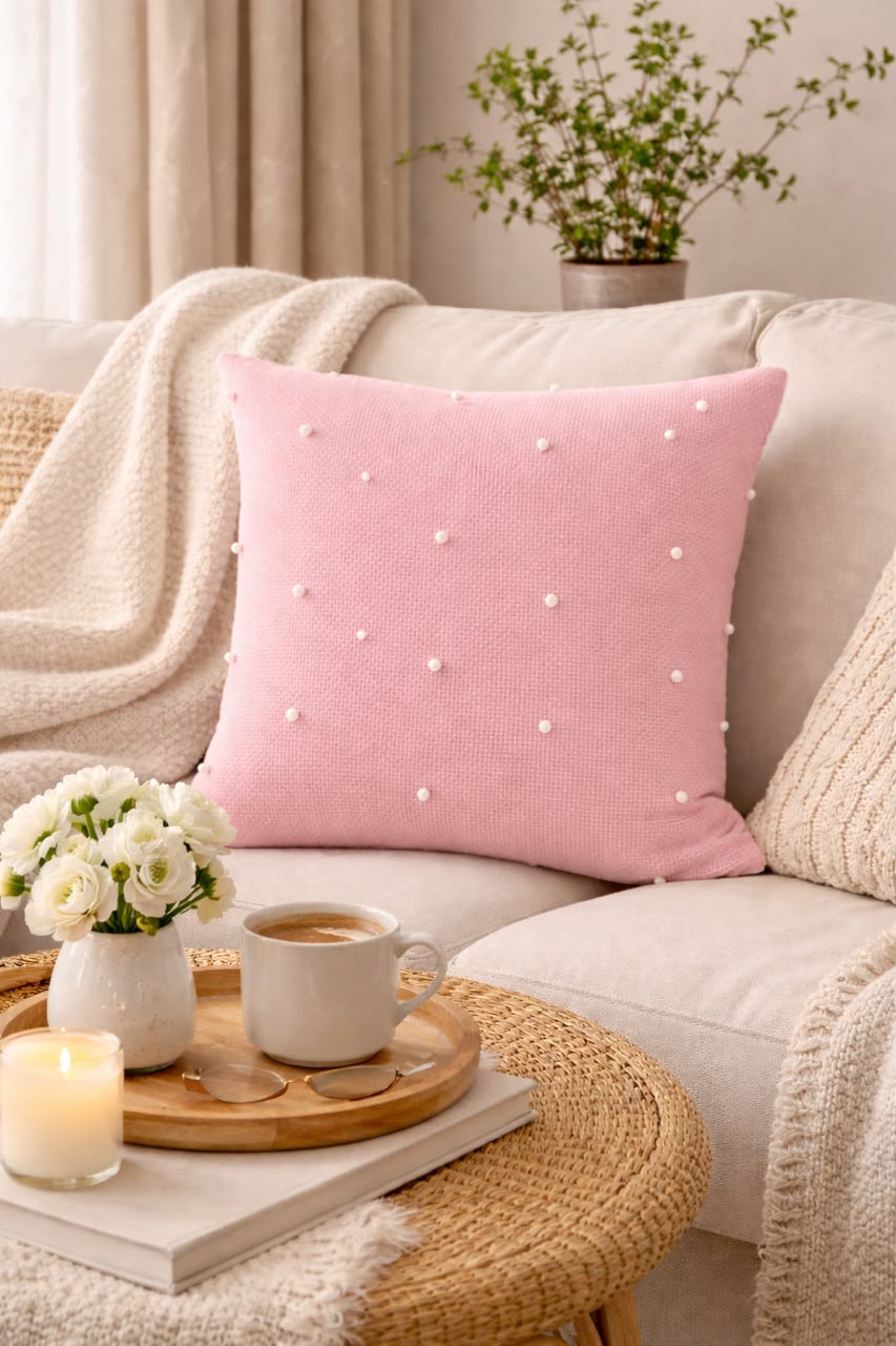 Pearls Cushion (Light Pink)