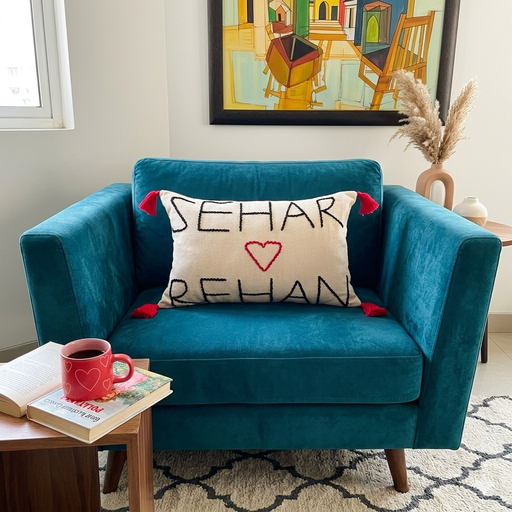 Personalized Two-Name Embroidered Cushion (Off-white)