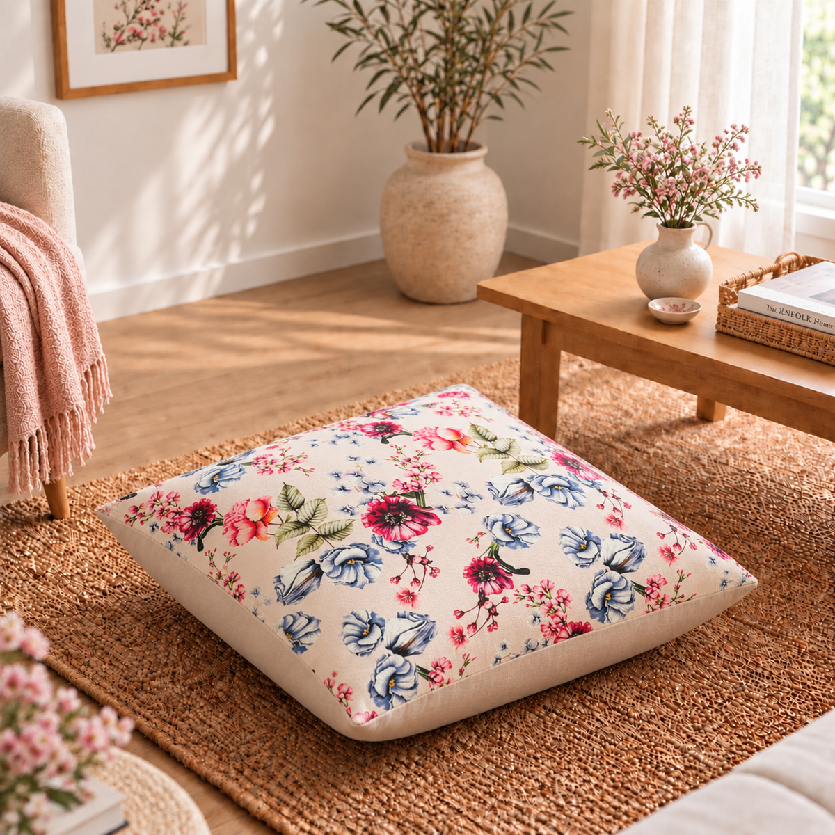 Floor Cushion Cover - Pink Carnation