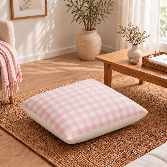 Floor Cushion Cover - Pink Gingham