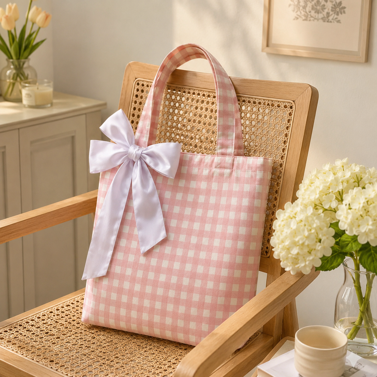 Pink Gingham Tote Bag