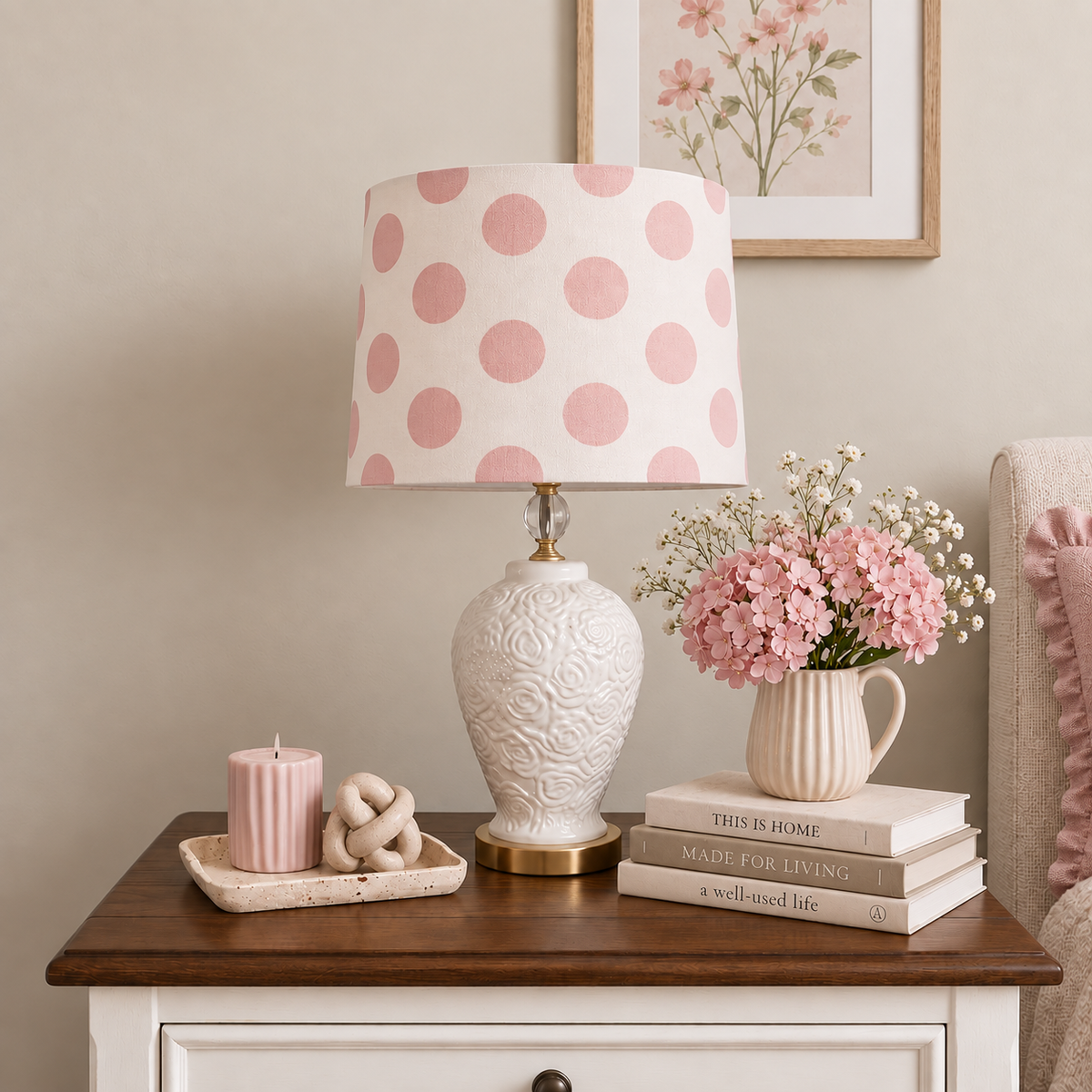 Pink Polka lamp shade