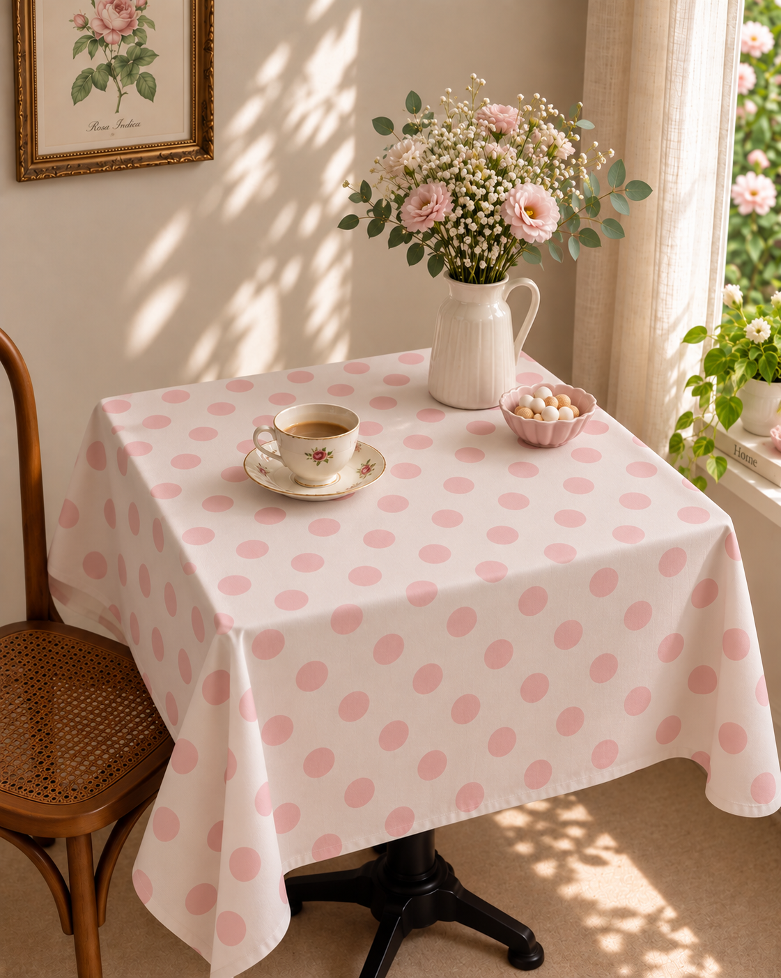 Pink Polka Tablecloth