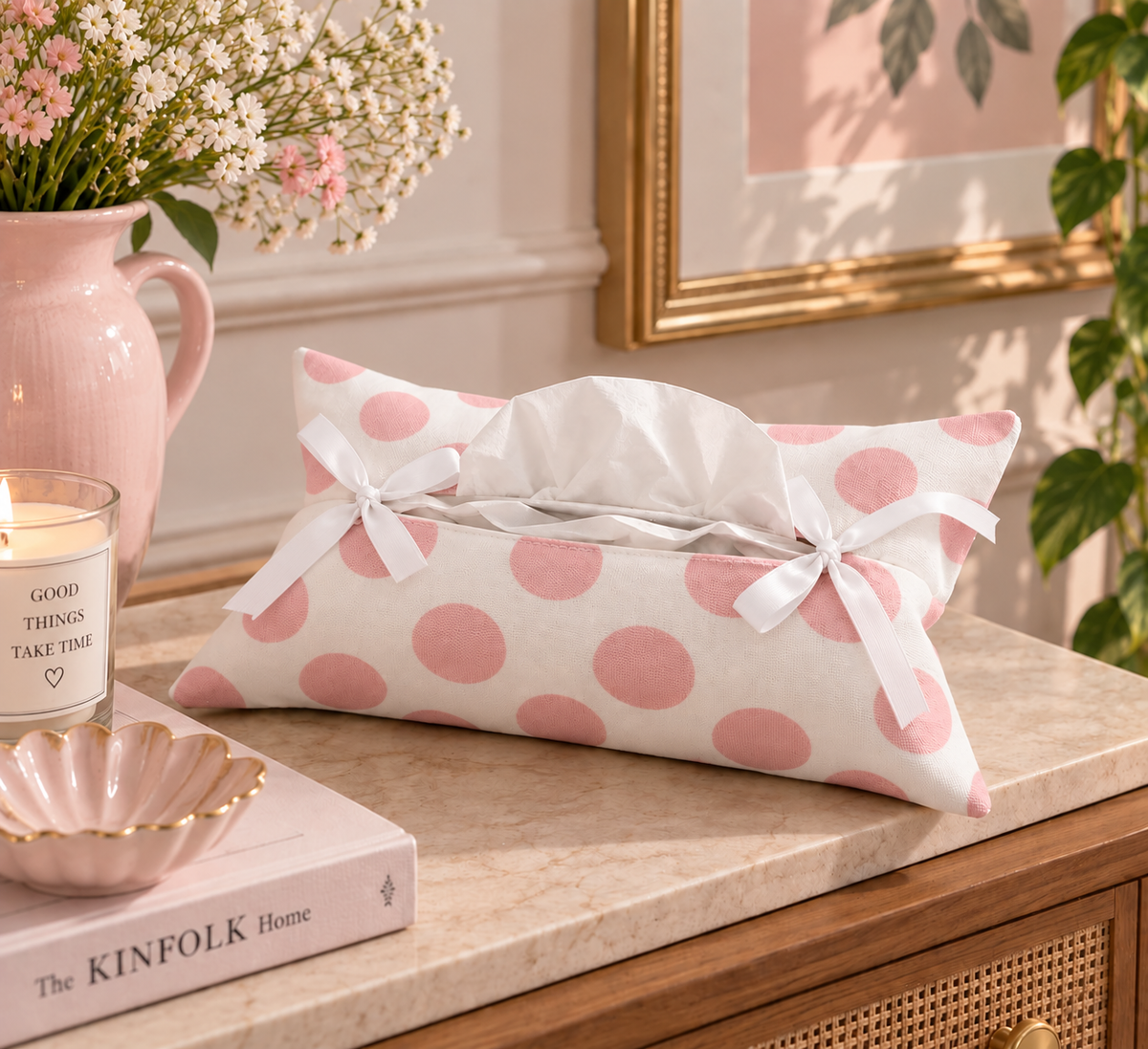 Pink Polka Tissue Box Cover