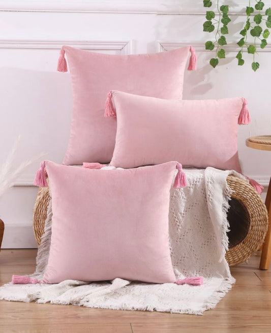 Plain Light Pink Cushion with Light Pink Tassels