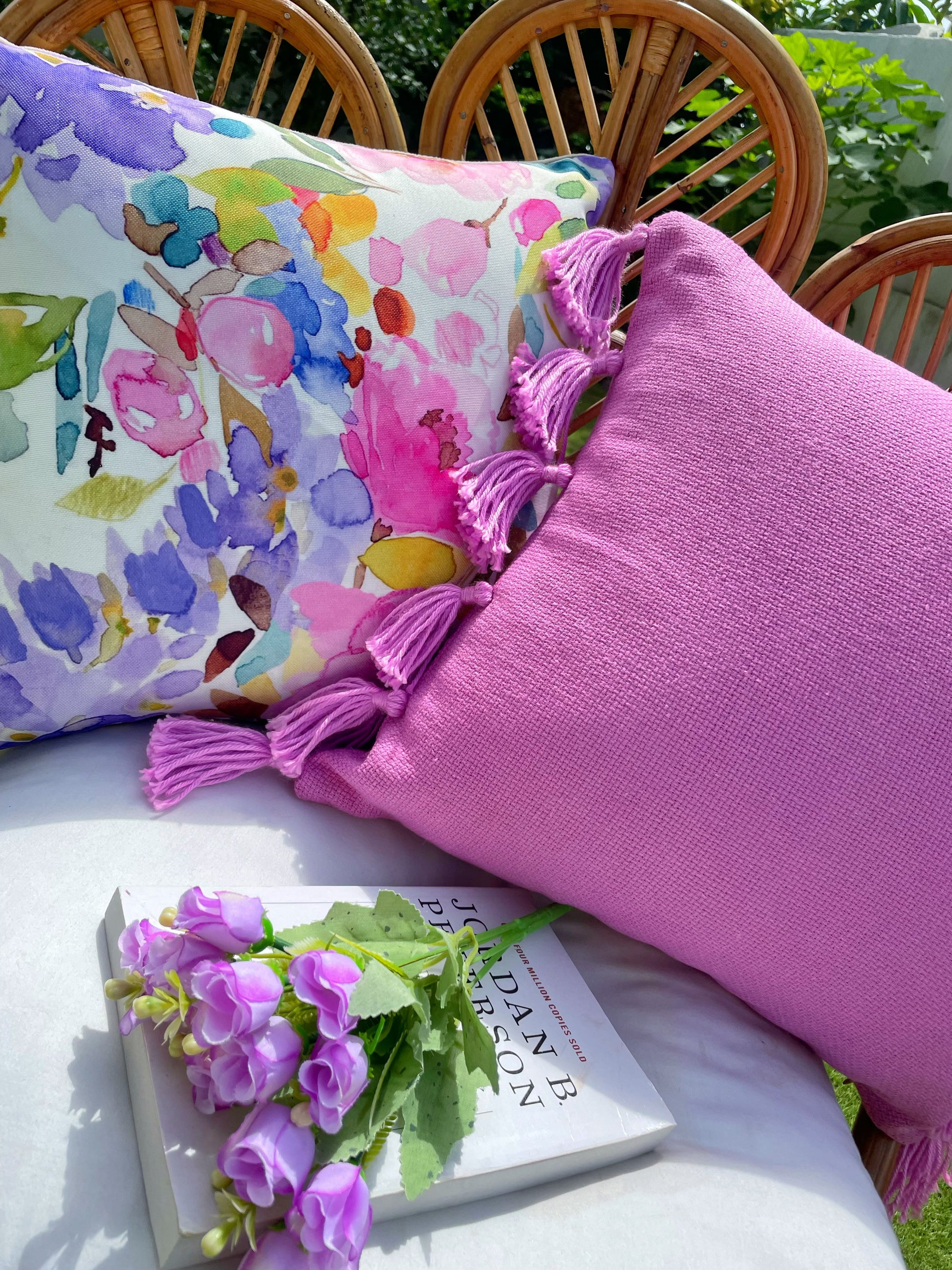 Plain Purple Cushion with Purple Tassels