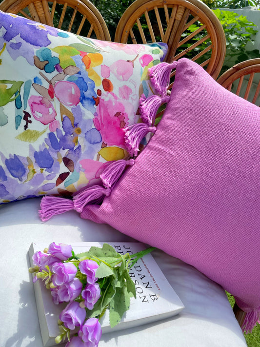 Plain Purple Cushion with Purple Tassels
