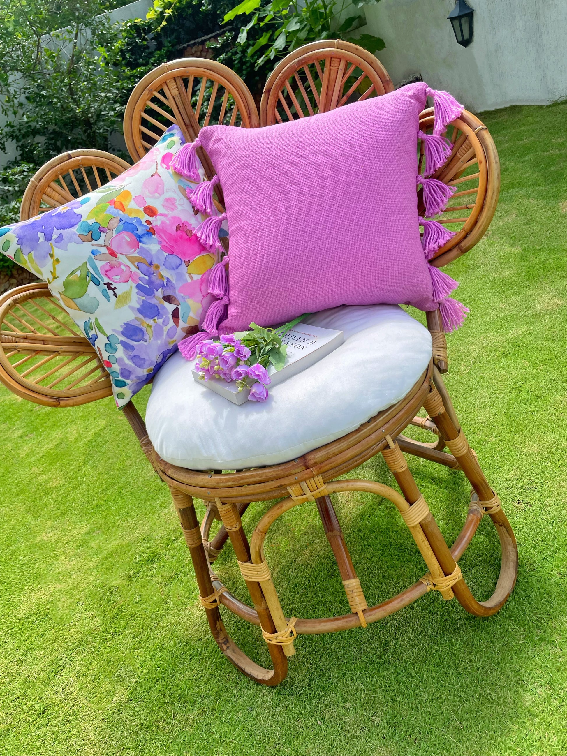 Plain Purple Cushion with Purple Tassels