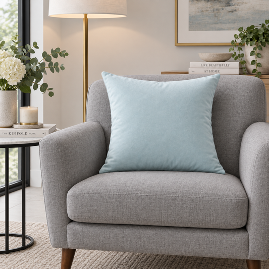 Plain Light Blue Velvet Cushion
