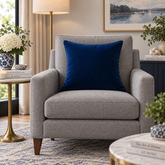 Plain Dark Blue Velvet Cushion