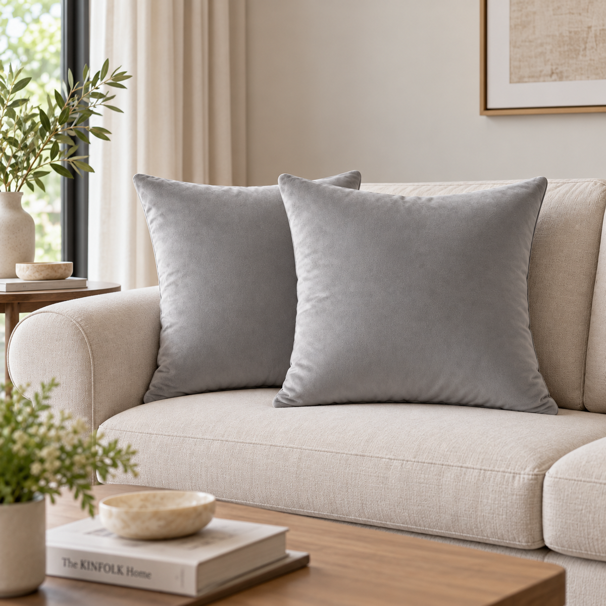 Plain Gray Velvet Cushion