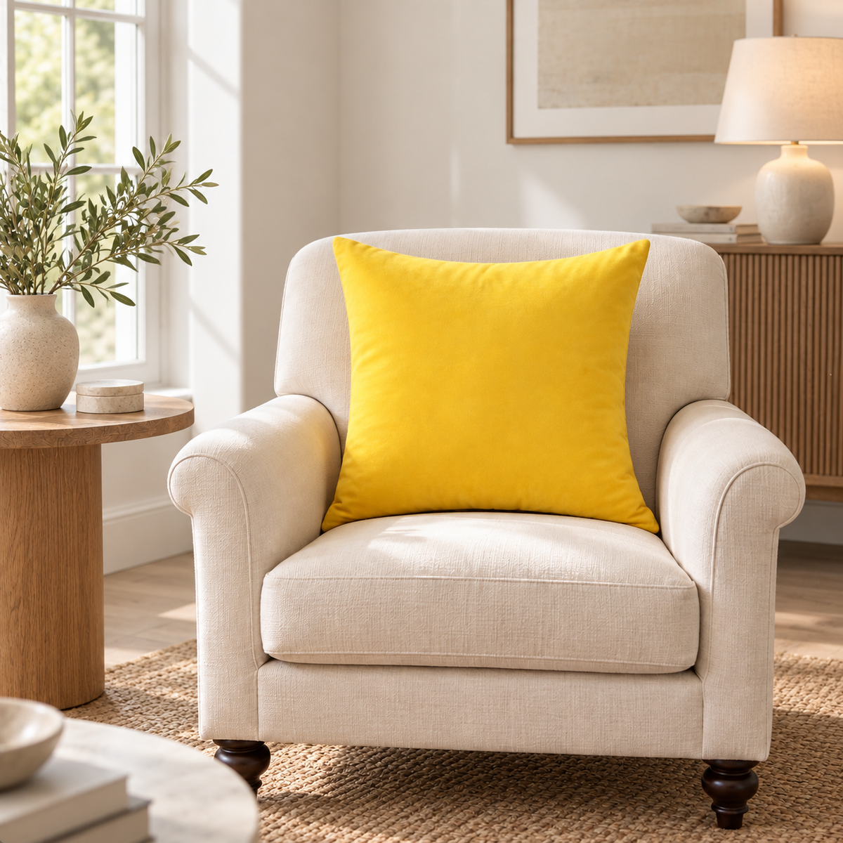 Plain Yellow Velvet Cushion