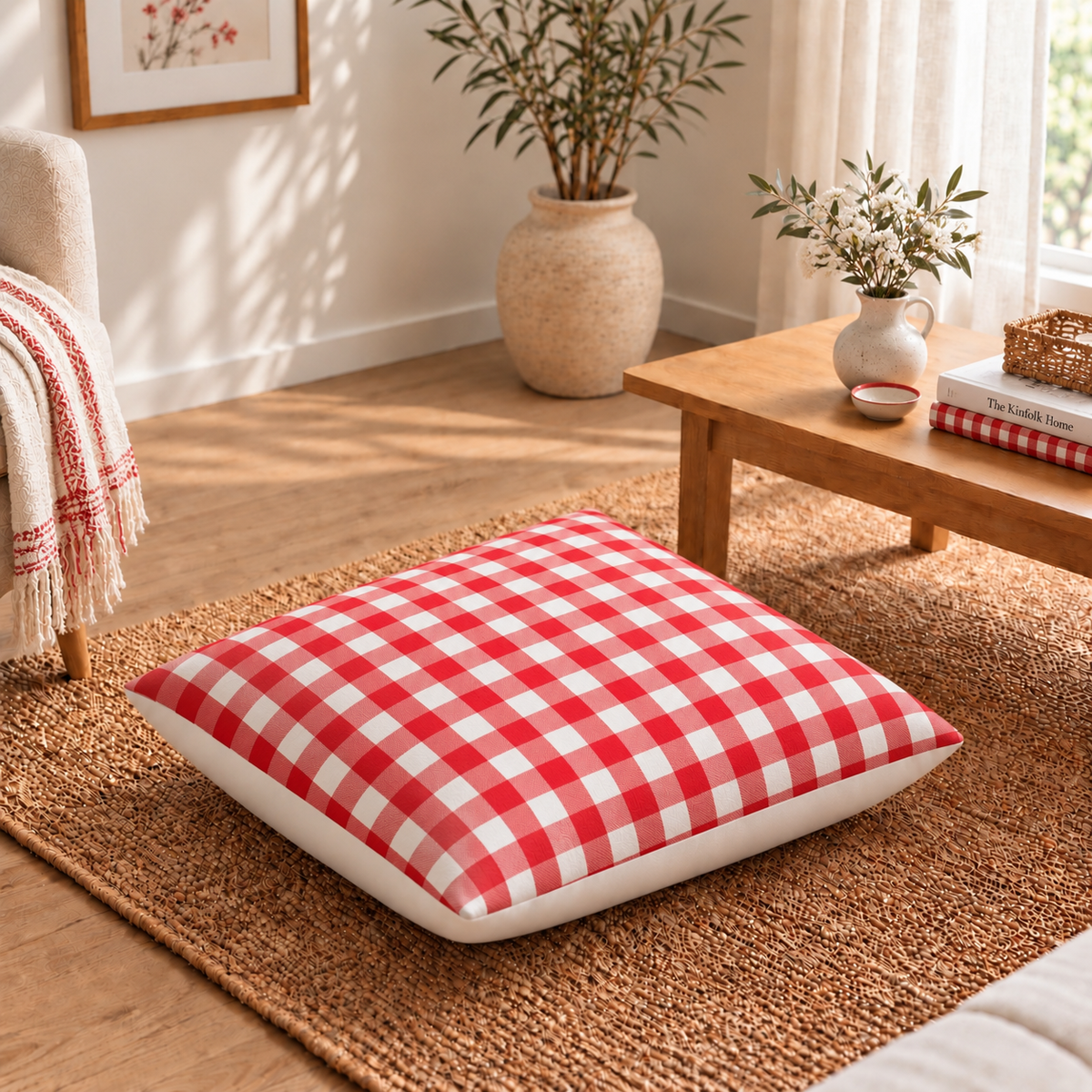Floor Cushion Cover - Red Gingham