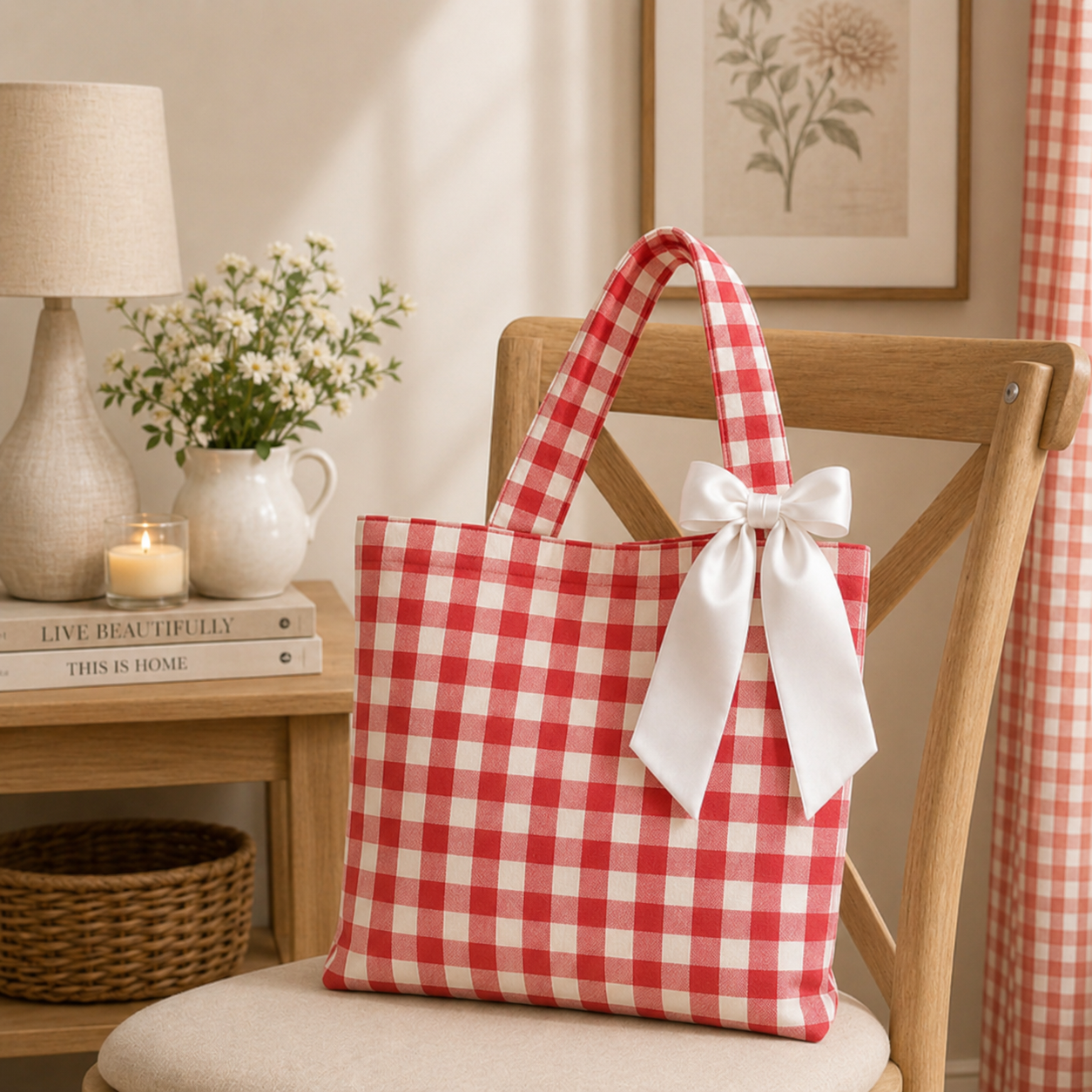 Red Gingham Tote Bag