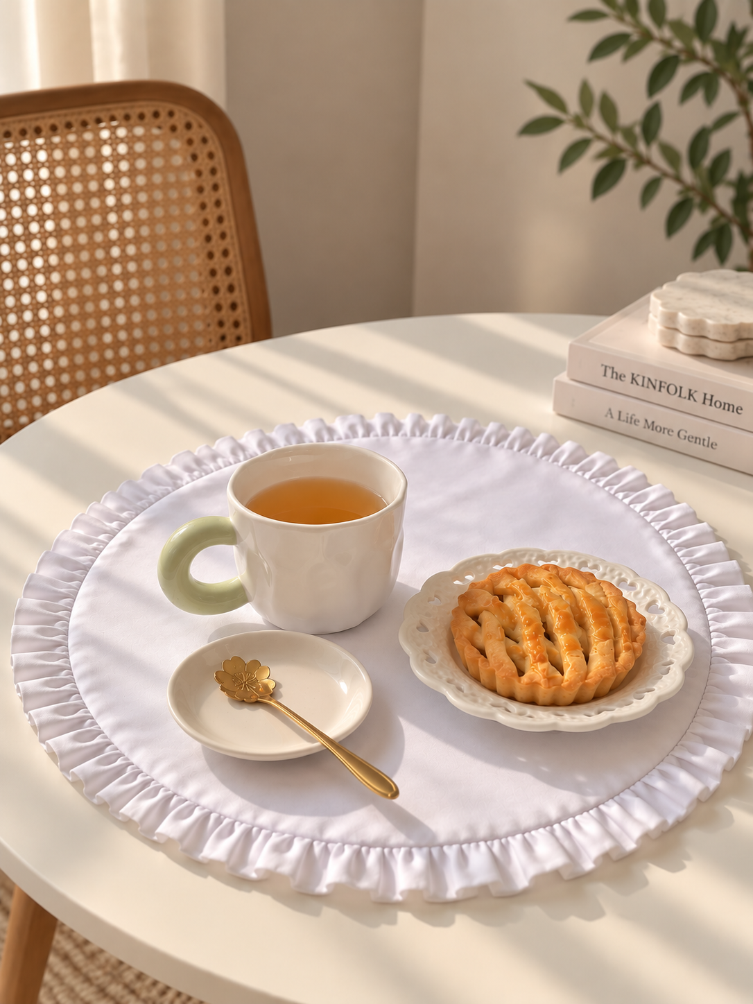 Round Ruffle Table Mat (White)