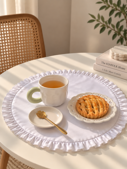 Round Ruffle Table Mat (White)